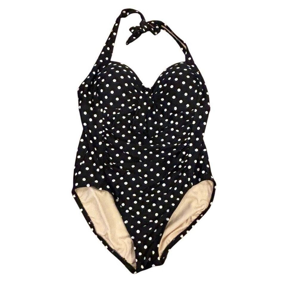 Merona Vintage Style Black White Polka Dot One Piece Swimsuit Size M